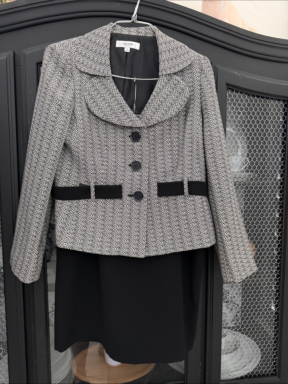 Jones New York Black and White Textured Tweed Blazer